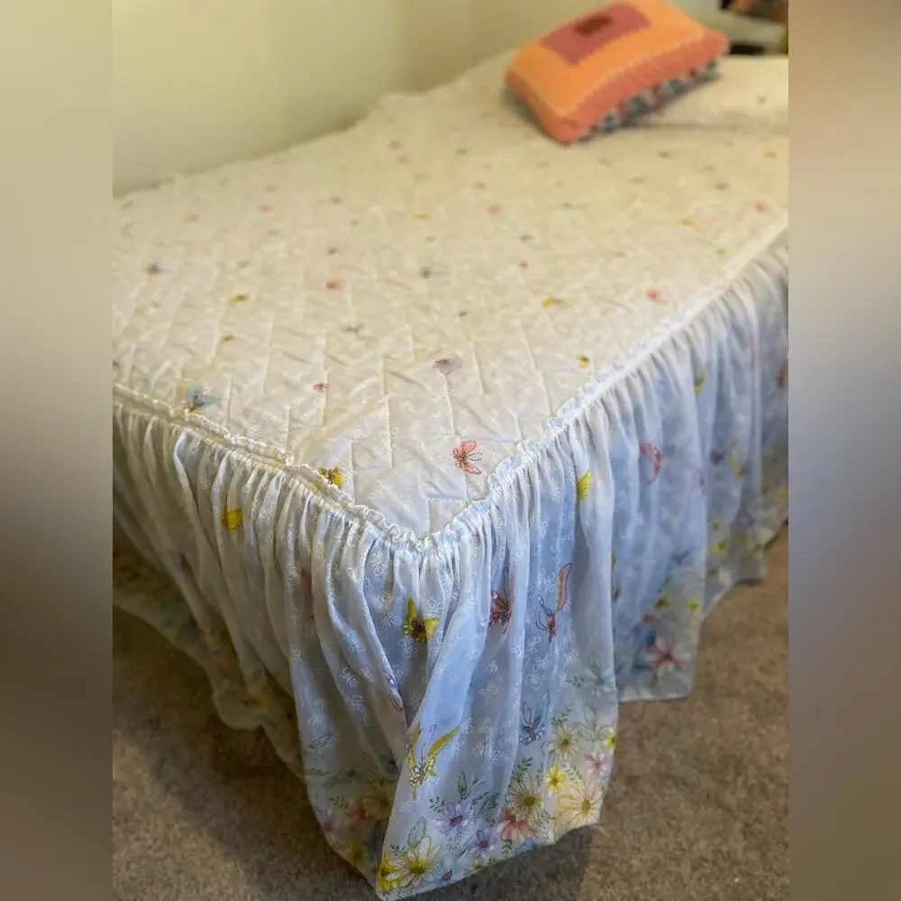 70s fairycore butterfly bedspread floral